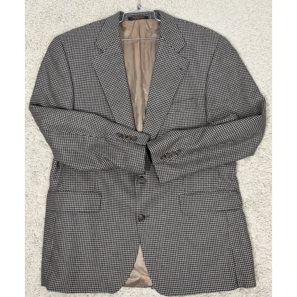 VTG Polo University‎ Club Ralph Lauren Blazer Blue Tan Check Wool Silk Blend 44R